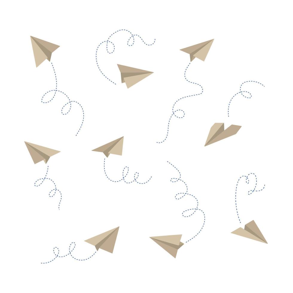 Vektor Papier Flugzeug Satz. Symbol Symbol von Reise und Route. isoliert auf Weiß Hintergrund.