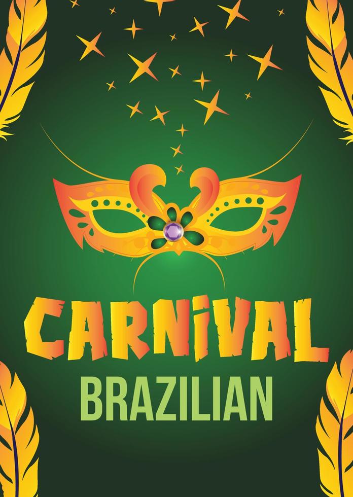 Brasilien Karneval Poster. golden Karneval Maske mit Gefieder. Gruß Karte, Party Einladung, Banner oder Flyer. Karneval im Rio. Karneval im Brasilien vektor
