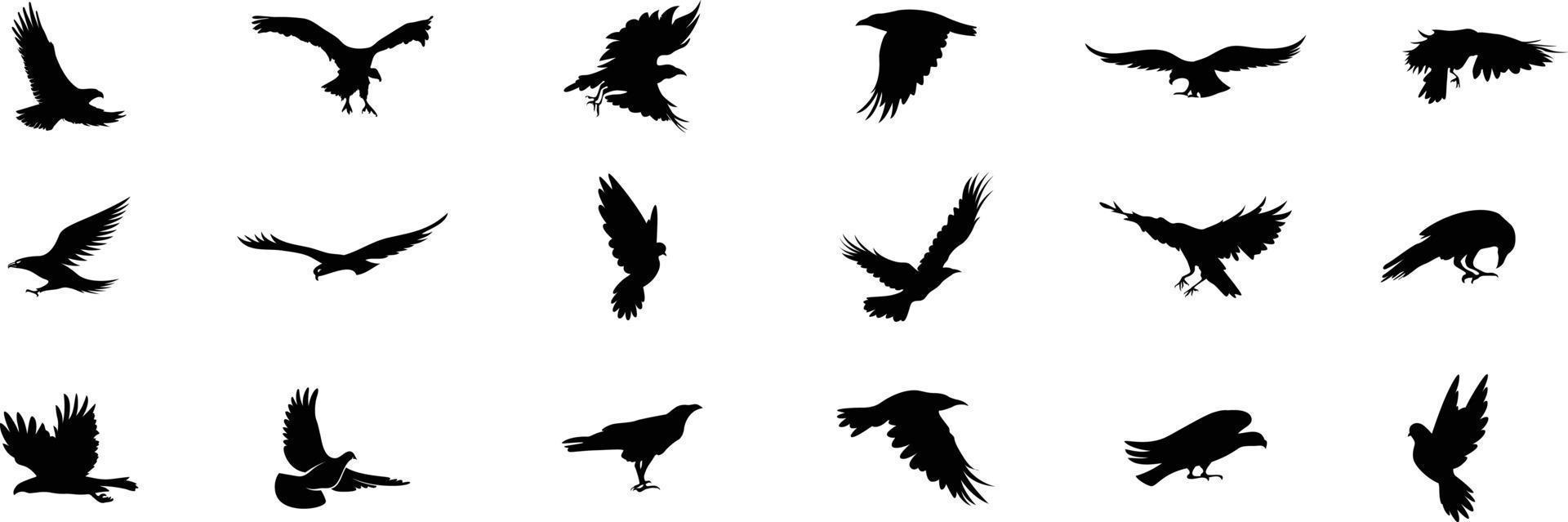 flygande fåglar silhuett uppsättning. flygande fåglar ikon uppsättning. uppsättning av flygande fåglar silhuetter vektor