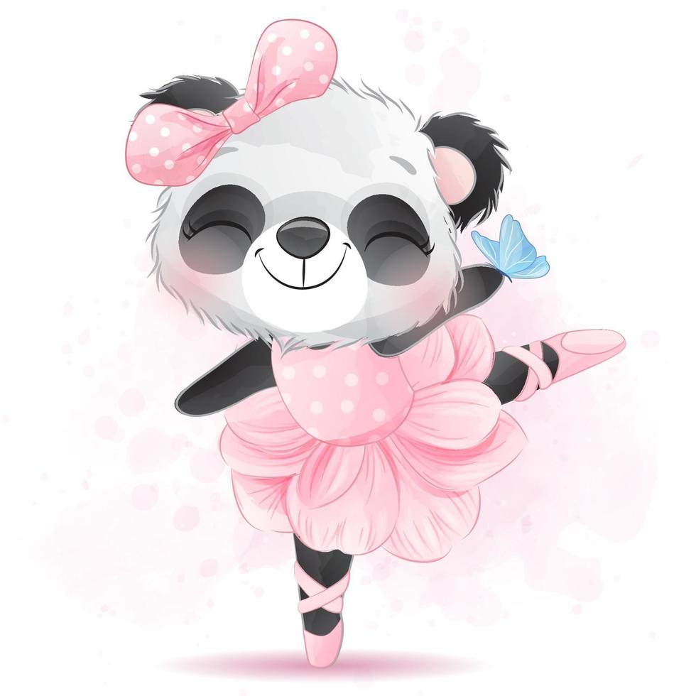 niedlicher kleiner Panda mit Aquarellillustration vektor