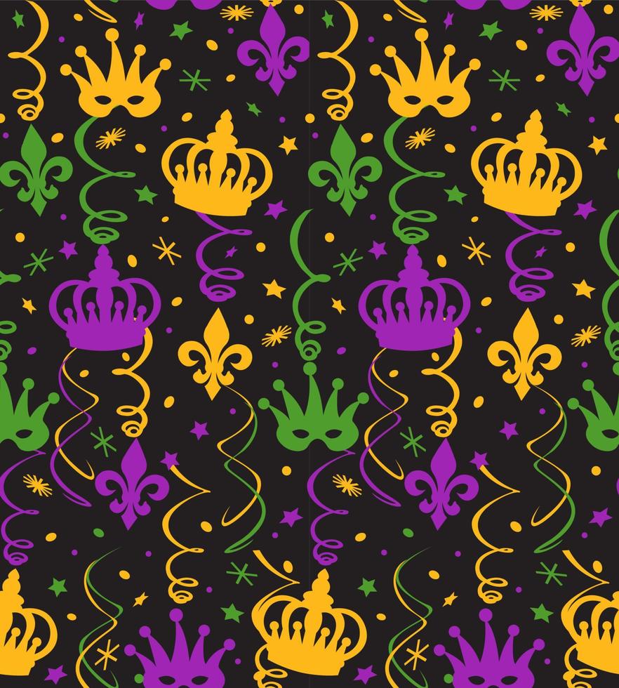 nahtlos Muster von Karneval gras mit fleur de lis, Kronen, und Perlen- Karneval gras Hintergrund Vektor Illustration