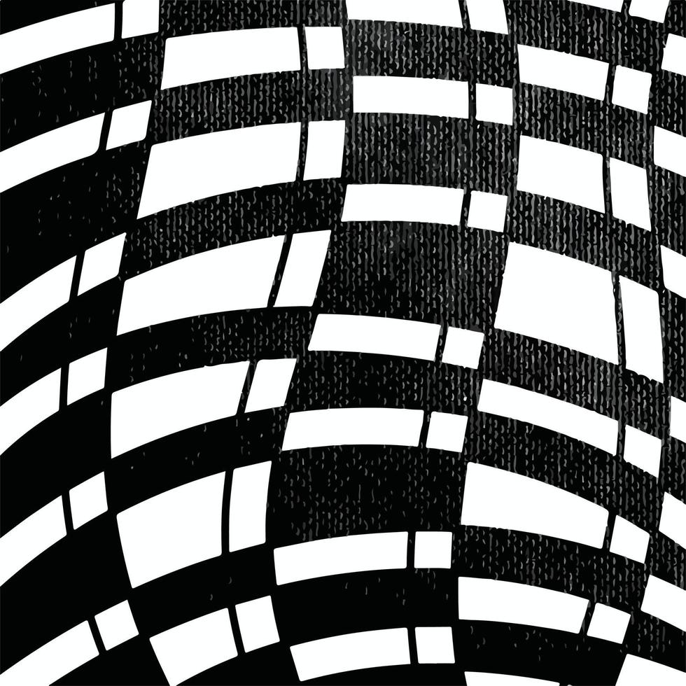 Ränder rutig texturerad svart och vit geometrisk böjd rader dekorativ abstrakt formad vektor bakgrund isolerat på fyrkant mall för social media posta, omslag titel, papper och scarf textil.