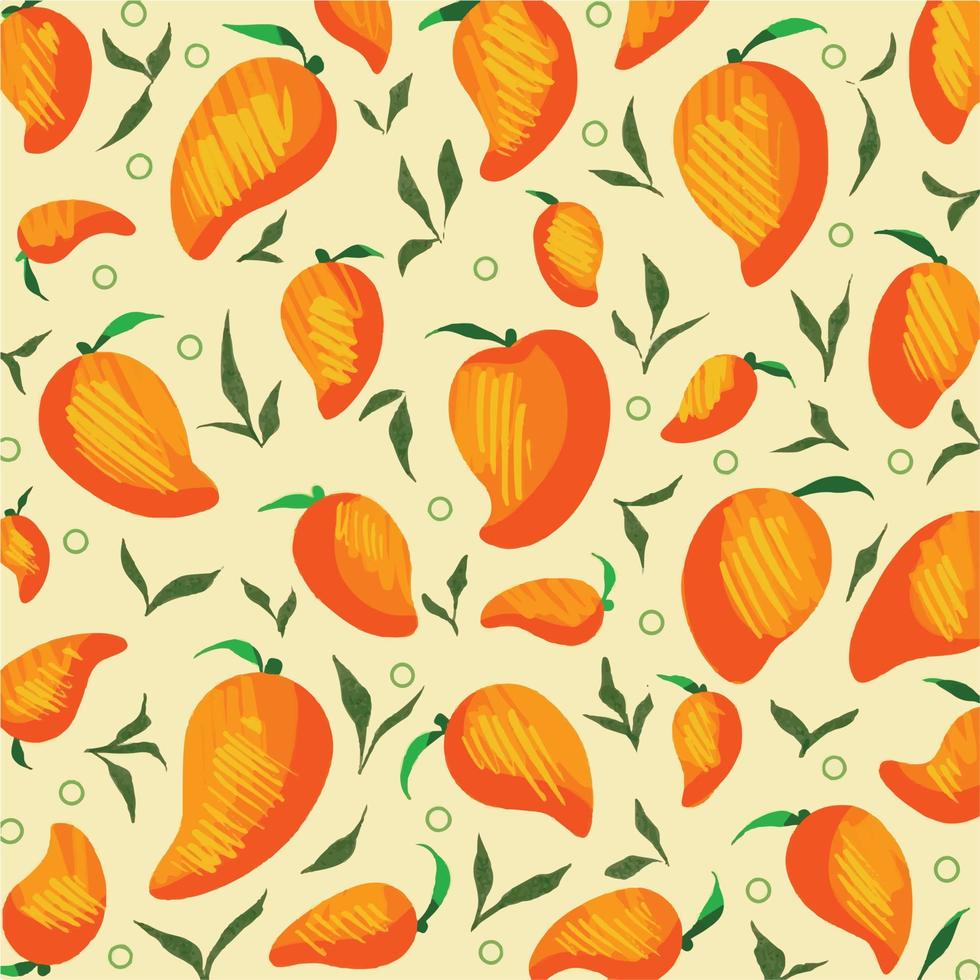 texturiert Sommer- Orange Mango Obst Muster Vektor Hintergrund isoliert auf Platz Gelb Vorlage zum Sozial Medien Post, Schal und Papier oder Stoff Textil- drucken, Poster, Gruß Karte, Verpackung Papier.