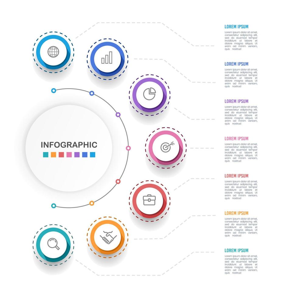 infographic halvcirkel 7 processer till Framgång. infographic organisation. vektor illustration.
