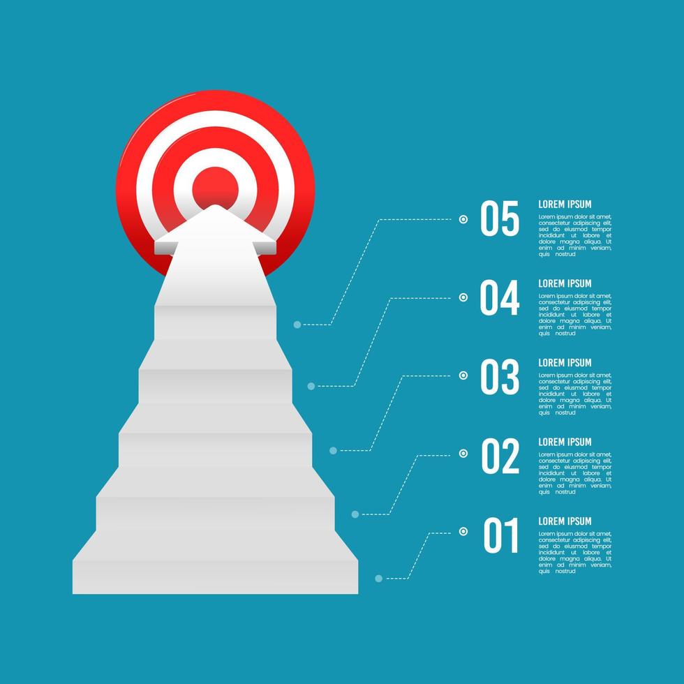 infographic pil stege 5 steg till Framgång. vektor illustration.