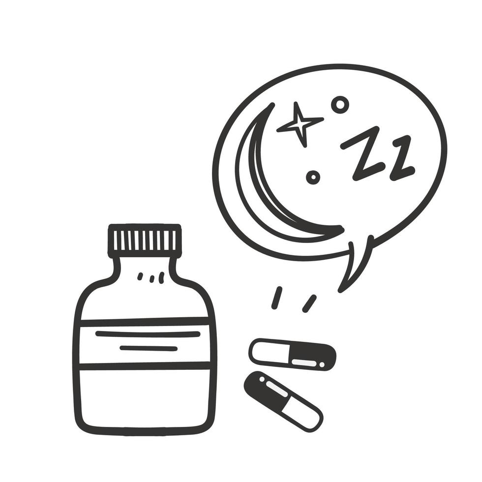 Hand gezeichnet Gekritzel Schlaf Tabletten Symbol Illustration Vektor