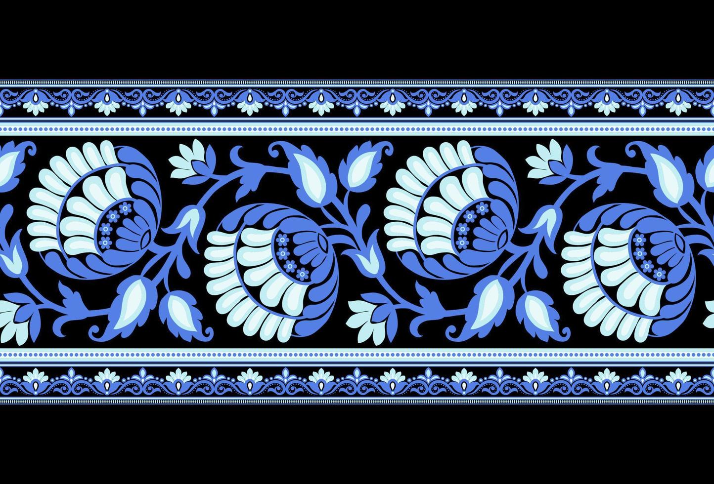 etnisk sömlös gränser och blomma prydnad, motiv drar arbetssätt illustration blommor och prydnad motiv Indien design element urringning mönster eller, upprepa de blommig textur vektor