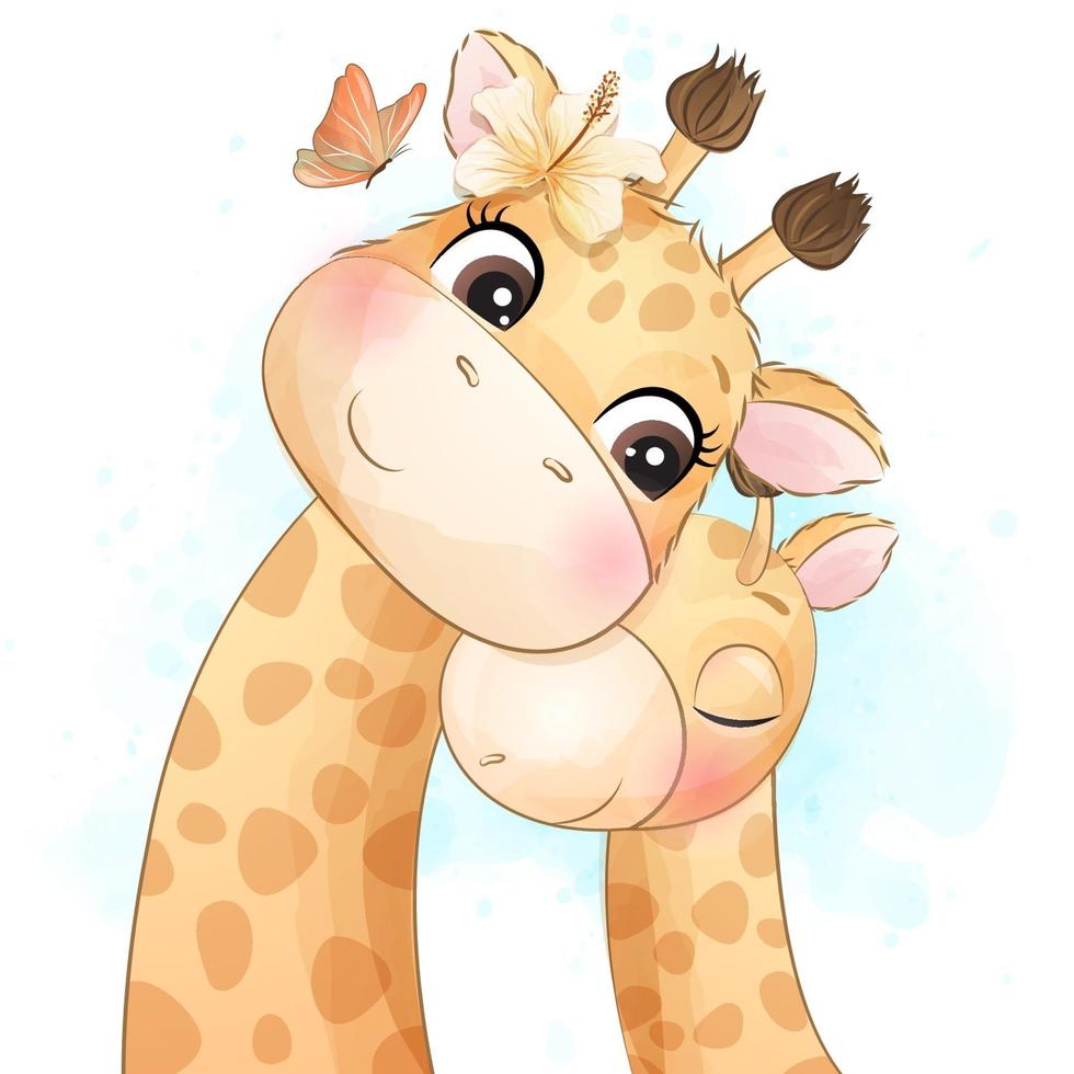 niedliche kleine Giraffenmutter und Babyillustration vektor