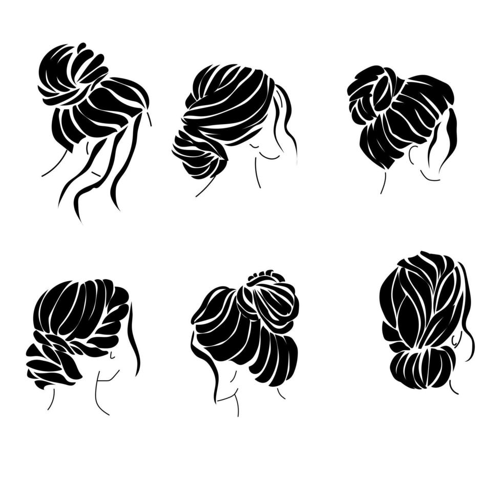 frisyr bulle uppsättning av silhuetter, elegant kvinnor frisyrer för hår av olika längder vektor