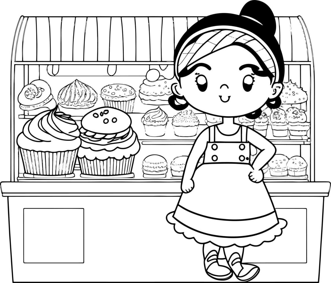 söt tecknad serie ljuv bageri ägare illustration grafisk vektor
