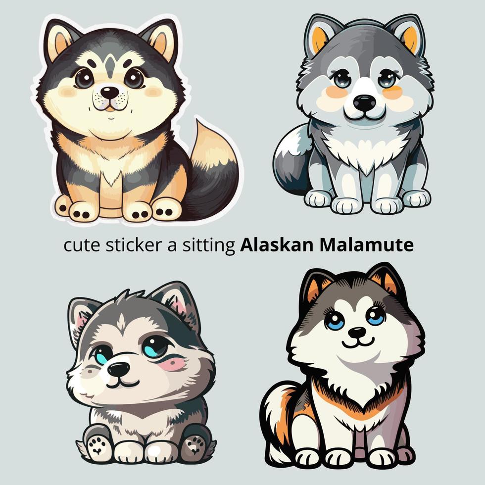 söt klistermärke en Sammanträde alaskan malamute vektor