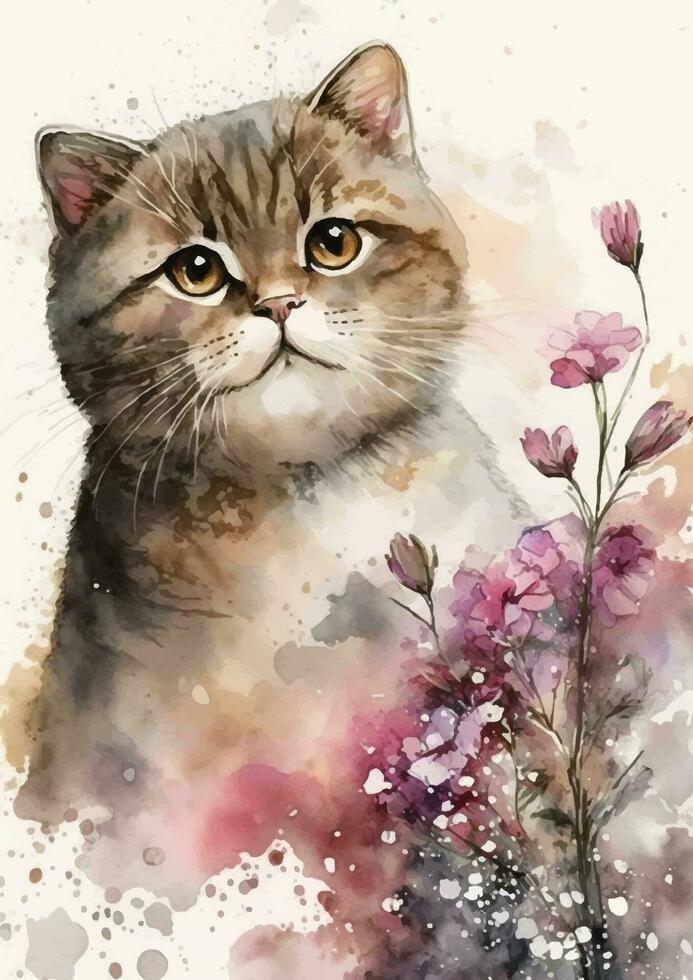 Herrlich britisch kurz Haar Katze Aquarell Kunst zum Ihre Büro oder Zimmer vektor