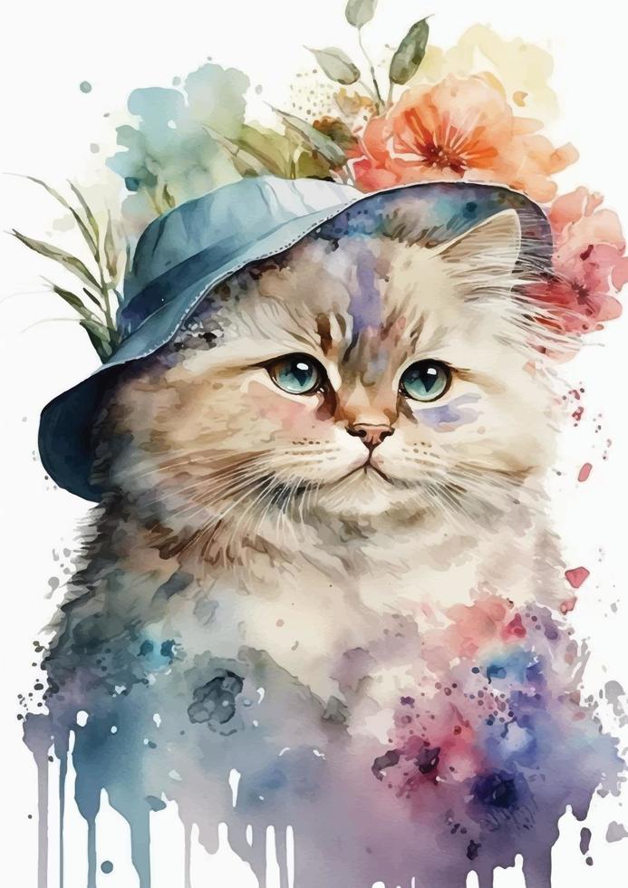 spielerisch Katze Aquarell Gemälde von Angora Rasse vektor