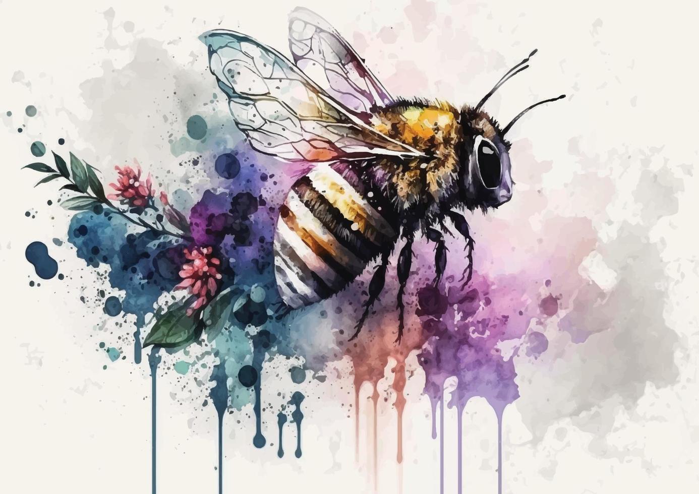 naturens liten undrar fantastisk vattenfärg vektor mönster av bin