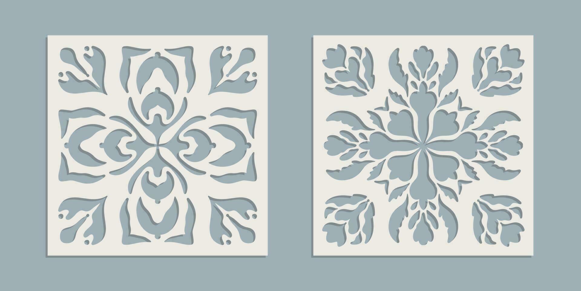 Jahrgang Laser- Schnitt Muster mit Blumen- Barock Ornament. Vektor Schablone Vorlage zum cnc Schneiden, dekorativ Paneele von Holz, Metall, Papier, Plastik