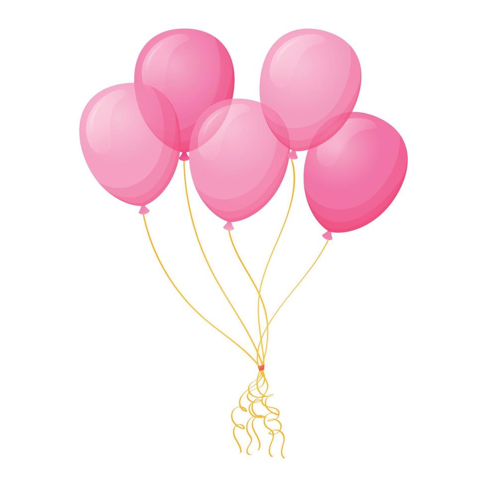 bündeln von Rosa fliegend Helium Luftballons. Vektor isoliert Karikatur Illustration.