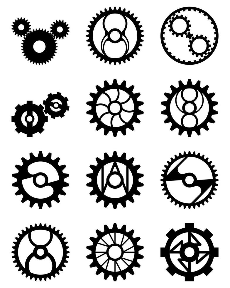 modern kugghjul uppsättning med annorlunda design isolerat på vit bakgrund vektor