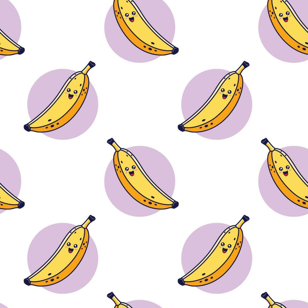 söt gul söt banan sömlös mönster i klotter stil.. vektor hand dragen tecknad serie banan illustration. hand dragen skiss av banan karaktär. mönster för barn kläder.