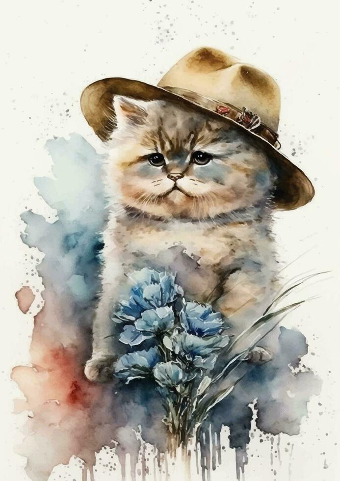 süß Angora Katze Aquarell Kunst vektor