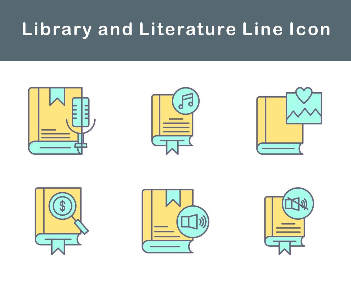 bibliotek och litteratur vektor ikon uppsättning