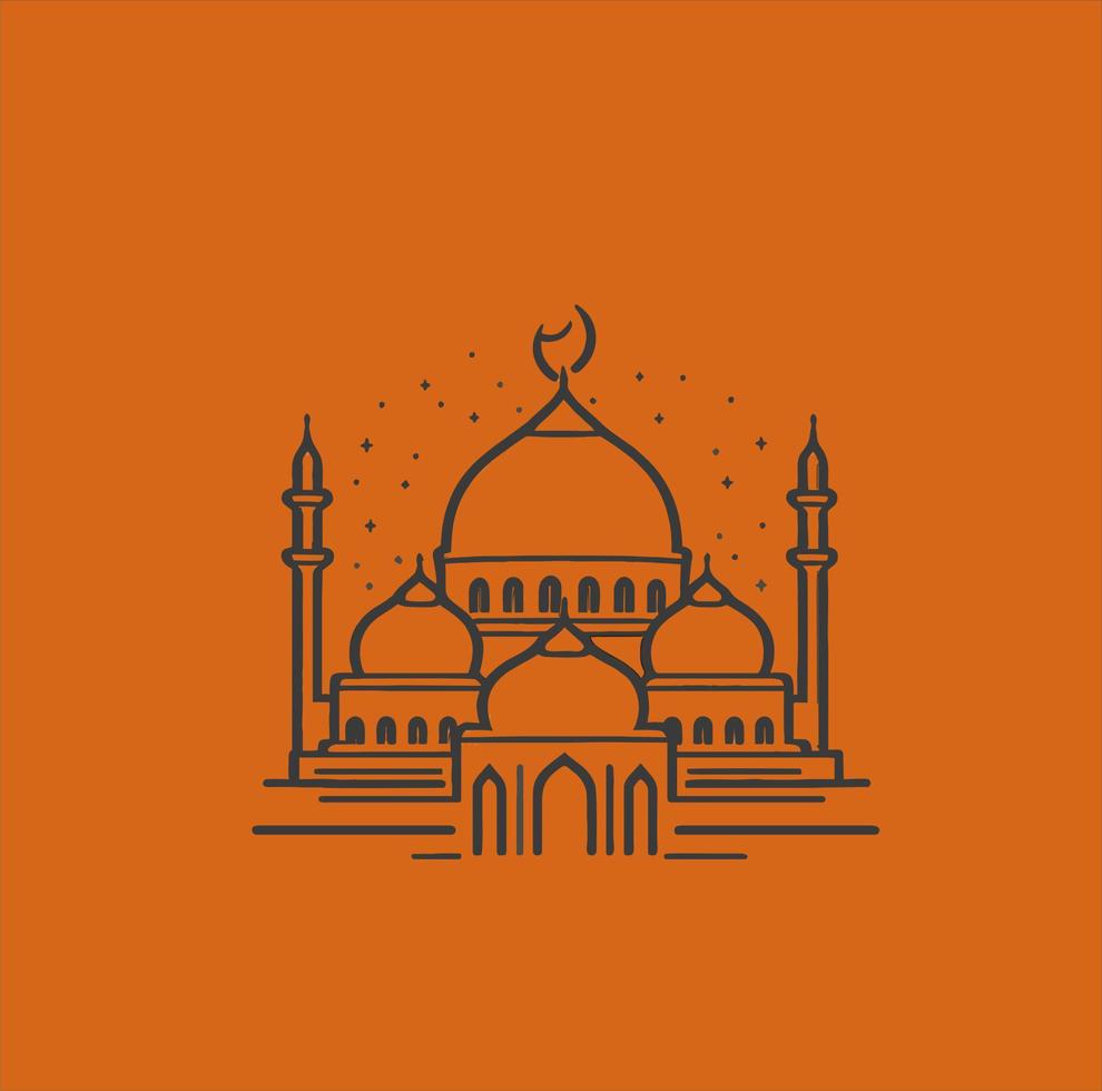 vektor illustration av en moské och i en minimalistisk stil. perfekt för ramadan kareem hälsning design element. orange Färg bakgrund mall, ramadan tema.