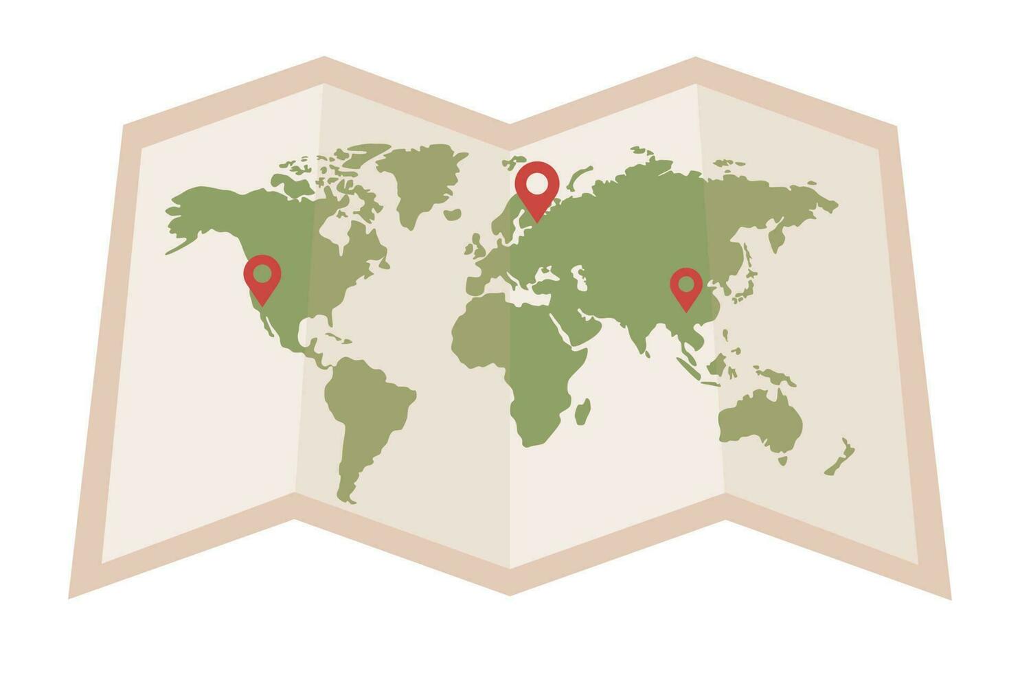 Ort Karte mit rot Stift Symbol. gefaltet Stadt Karte unterzeichnen. Geographisches Positionierungs System Navigation Konzept. Vektor eben Illustration