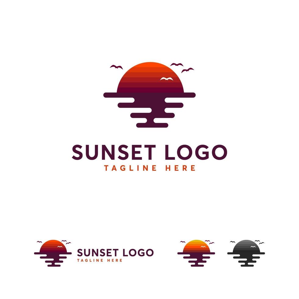 Sonnenuntergang Logo Designs, Sonnenuntergang im Ozean Logo, Sonnenaufgang Logo Symbol vektor