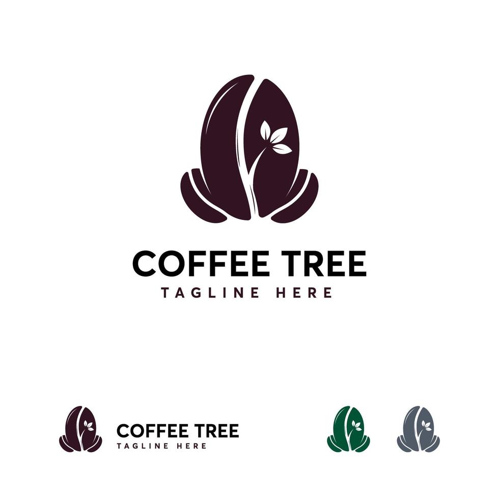 kaffe träd logotyp design mall, kaffebönor logotyp symbol vektor