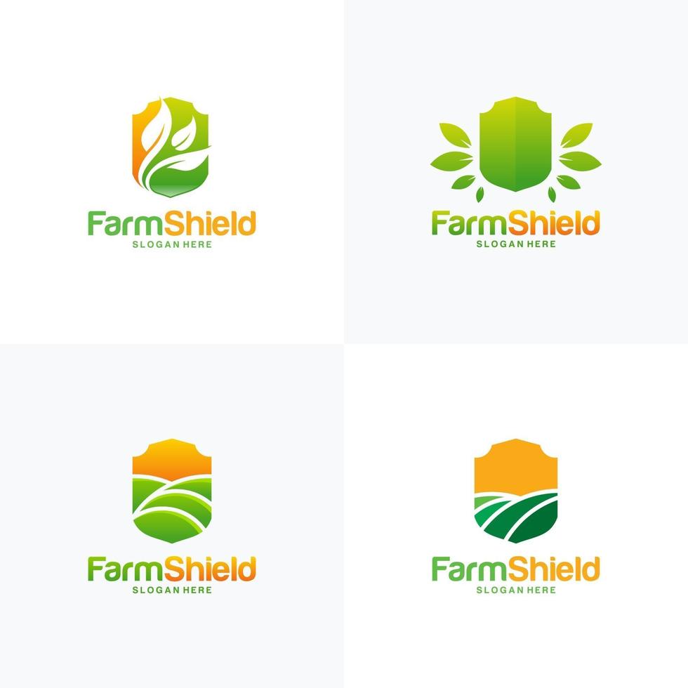 Satz von Farmschild-Logo entwirft Konzeptvektor, Naturschildlogo-Schablonensymbol, Ökologie schützen Logo vektor