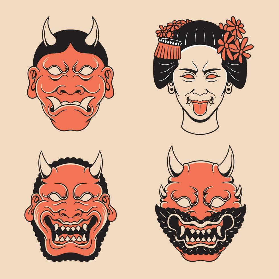 japanisch Dämon Maske Vektor Kunst
