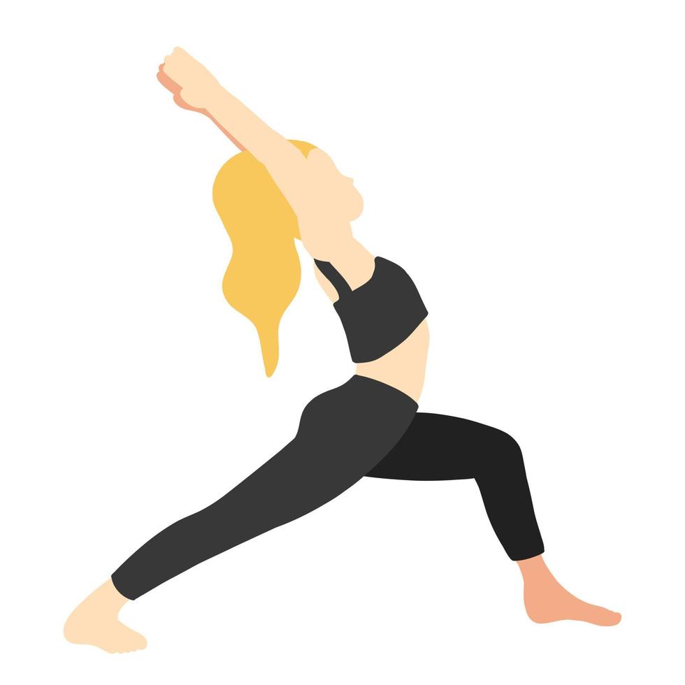 Yoga Pose. blond europäisch weiblich Frau Mädchen. Vektor Illustration im Karikatur eben Stil isoliert auf Weiß Hintergrund.