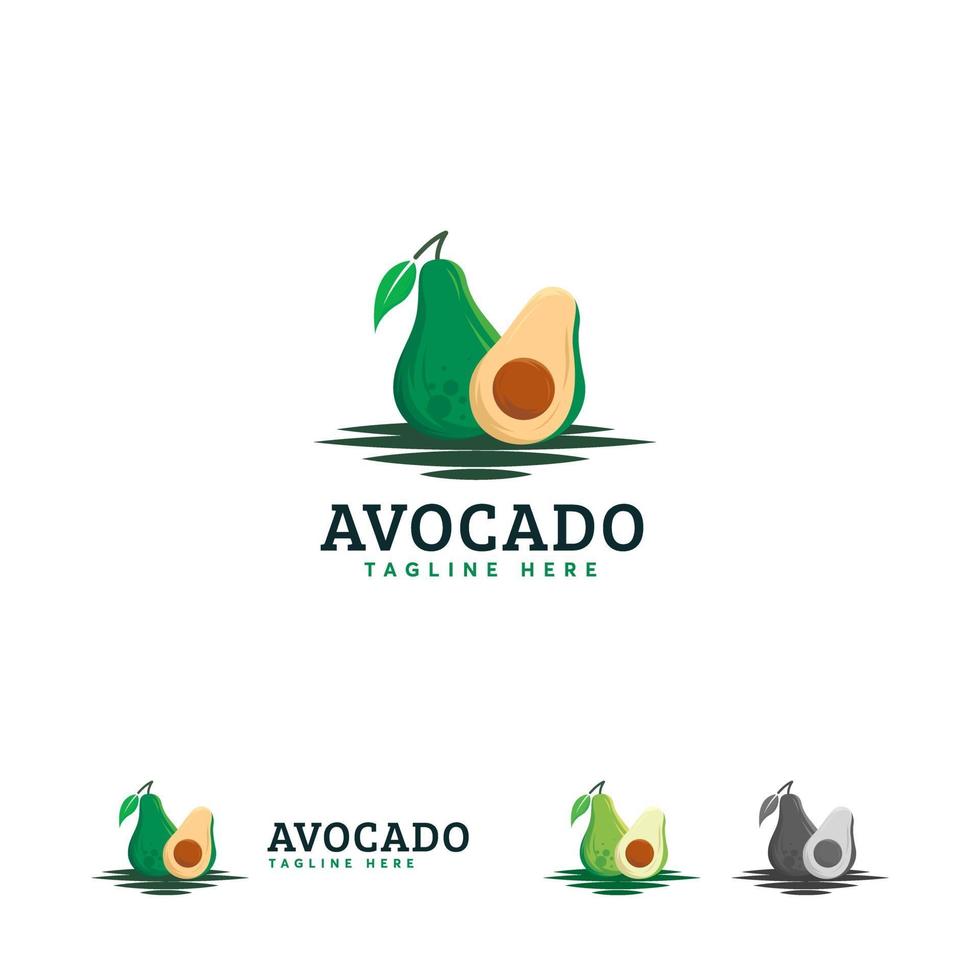 avokado logo design emblem, färska avokado frukter symbol vektor