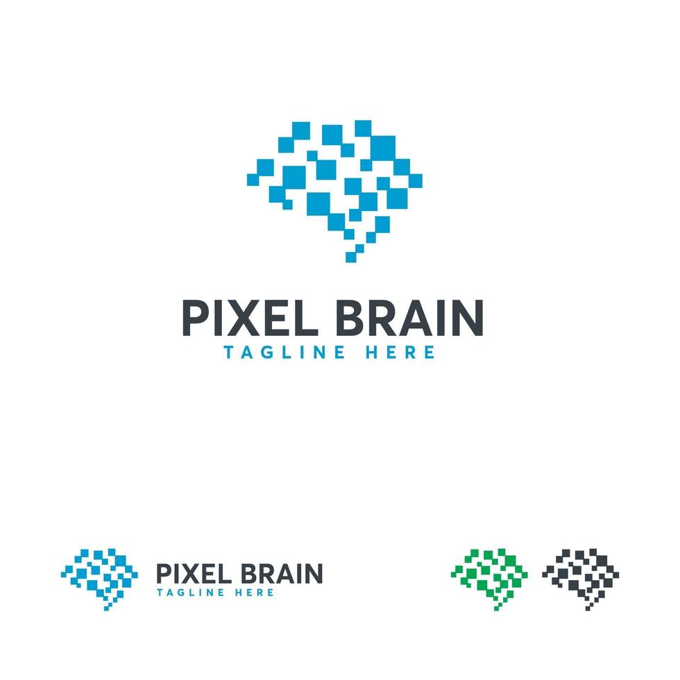 hjärnteknologi logotyp, pixel hjärna logotyp design koncept vektor, robot hjärna logotyp mall vektor