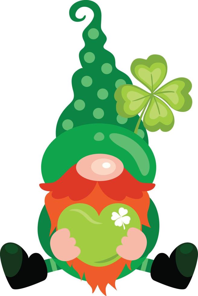 st patricks dag gnome Sammanträde innehav en grön hjärta vektor