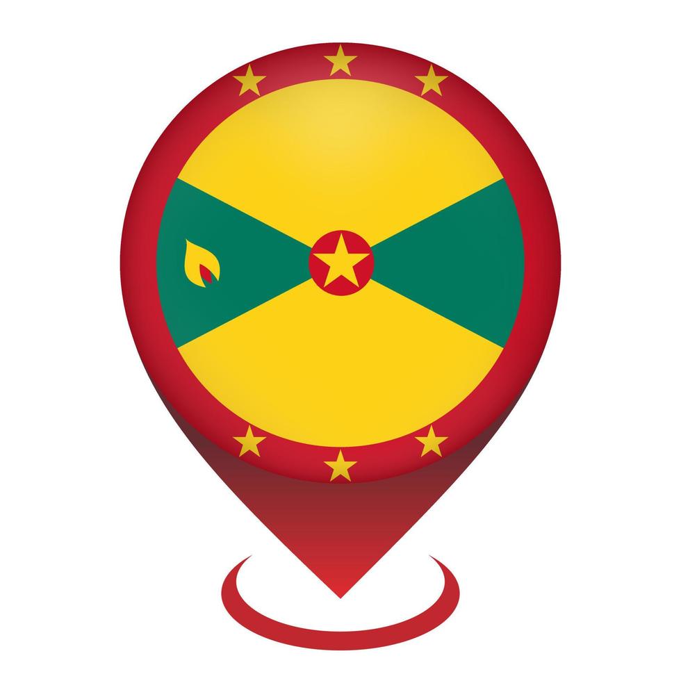 Kartenzeiger mit Land Grenada. Grenada-Flagge. Vektor-Illustration. vektor