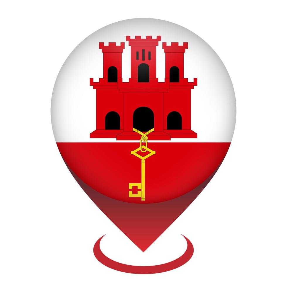 Kartenzeiger mit Land Gibraltar. Gibraltar-Flagge. Vektor-Illustration. vektor