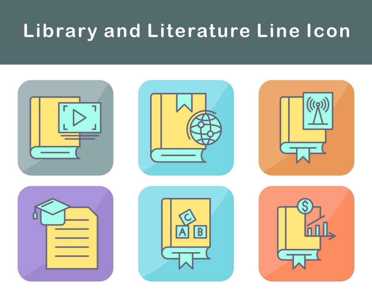 bibliotek och litteratur vektor ikon uppsättning