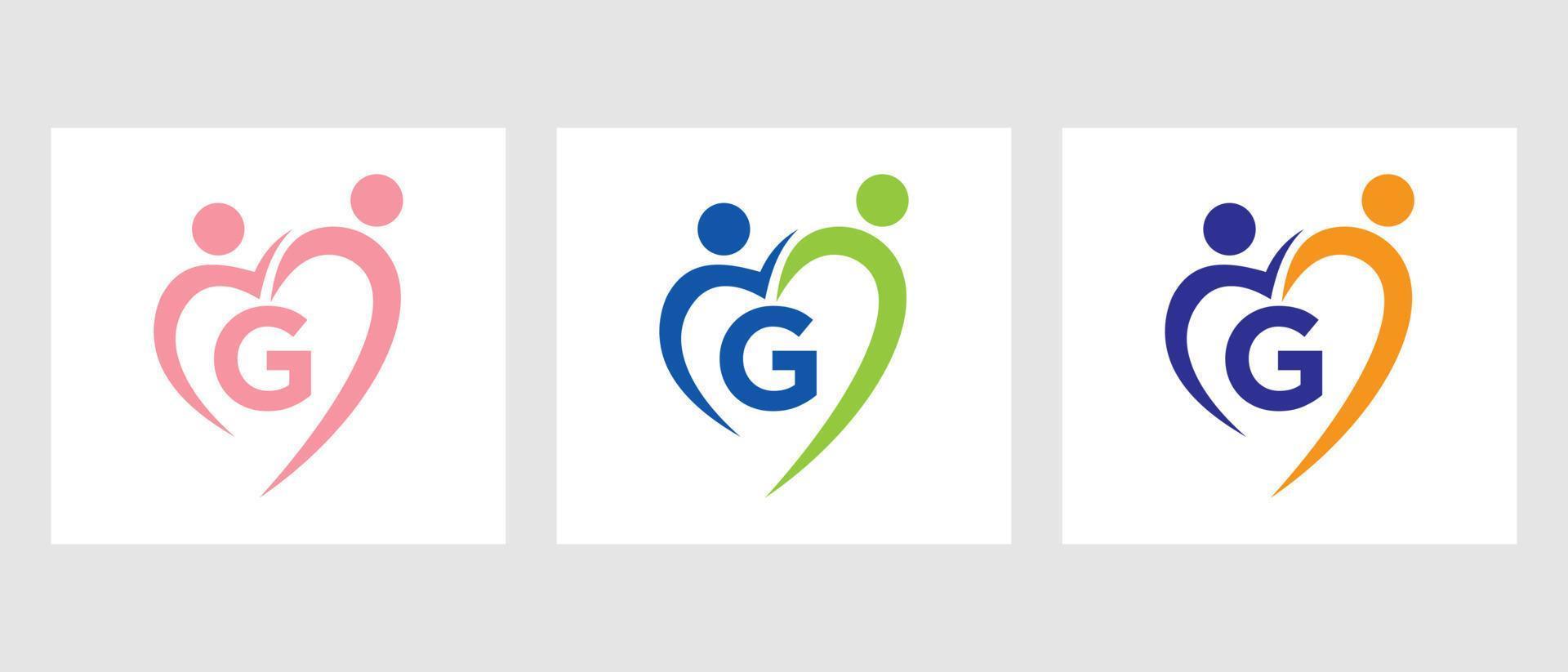 Brief G Gemeinschaft Logo Vorlage. Zusammenarbeit, Herz, Menschen, Familie Pflege, Liebe Logo. Nächstenliebe Spende Stiftung Zeichen vektor