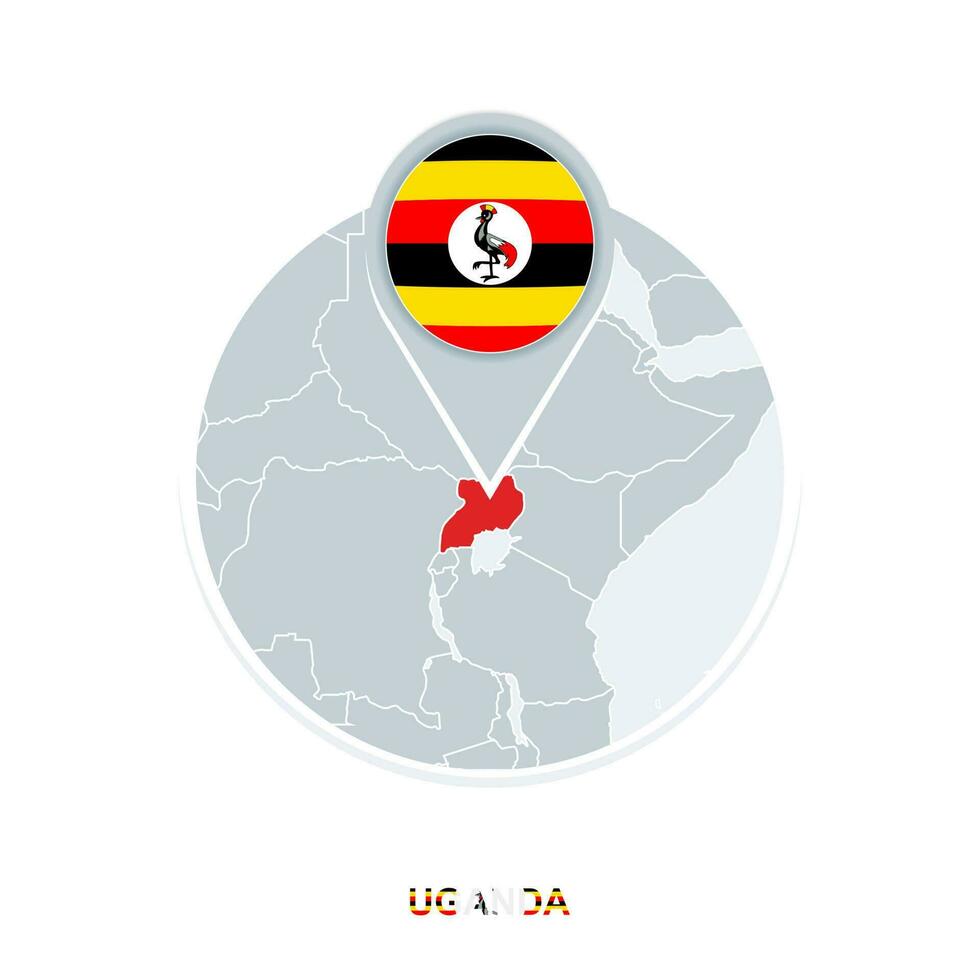 Uganda Karte und Flagge, Vektor Karte Symbol mit hervorgehoben Uganda