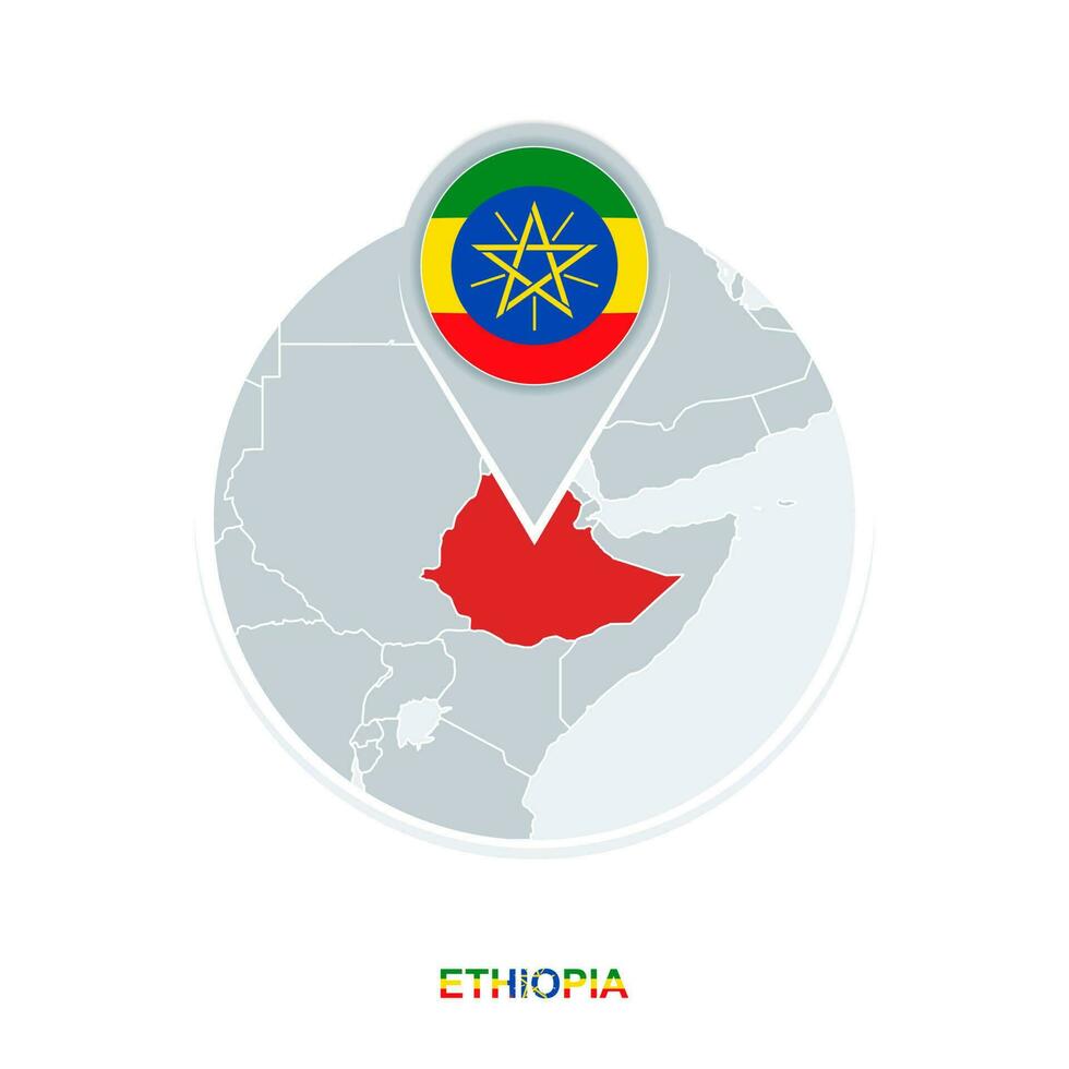etiopien Karta och flagga, vektor Karta ikon med markerad etiopien