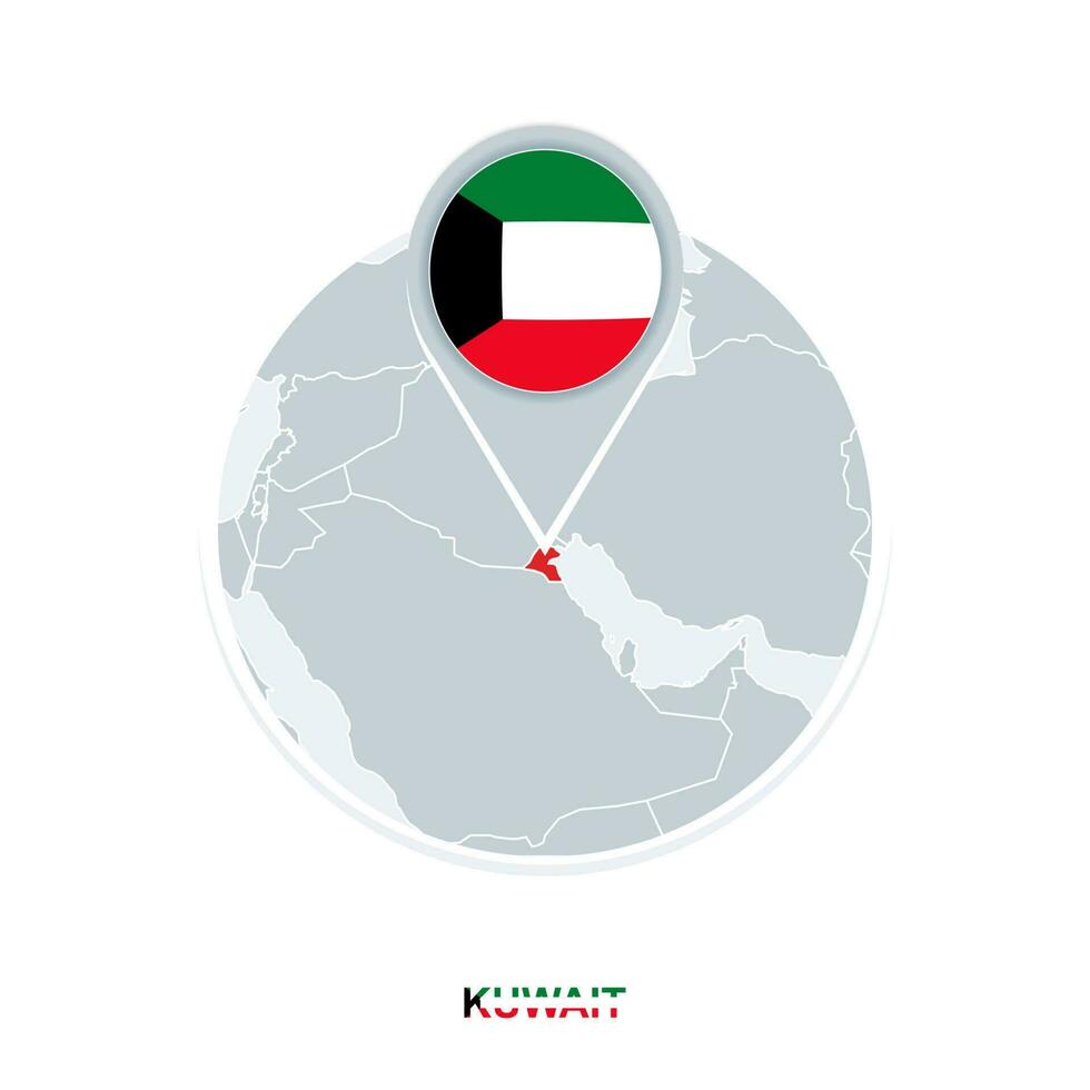 kuwait Karta och flagga, vektor Karta ikon med markerad kuwait