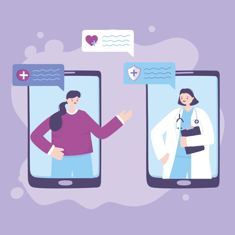 Telemedizin-Konzept mit Arzt und Patient auf dem Smartphone vektor