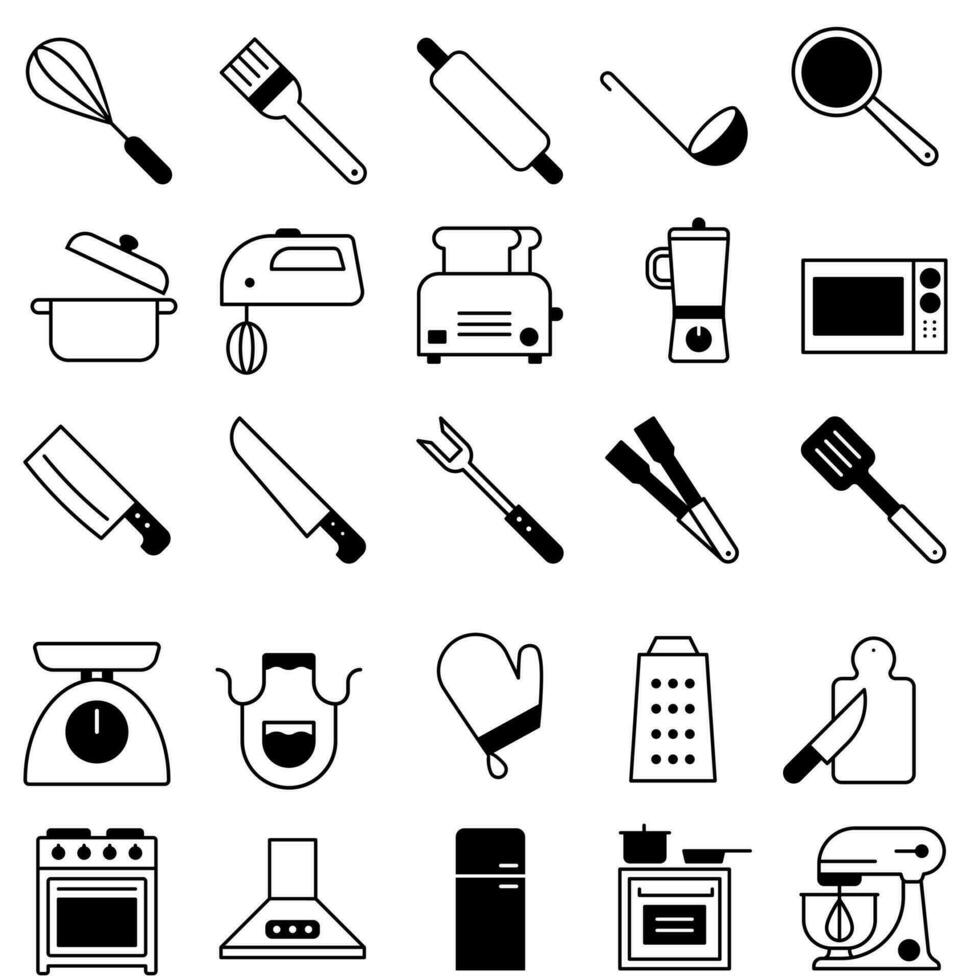 kök ikon vektor uppsättning. matlagning illustration tecken samling. laga mat symbol eller logotyp.