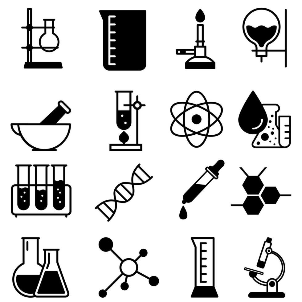 kemisk labb vektor ikoner uppsättning. forskning illustration tecken samling. kemi och bioteknik symbol.