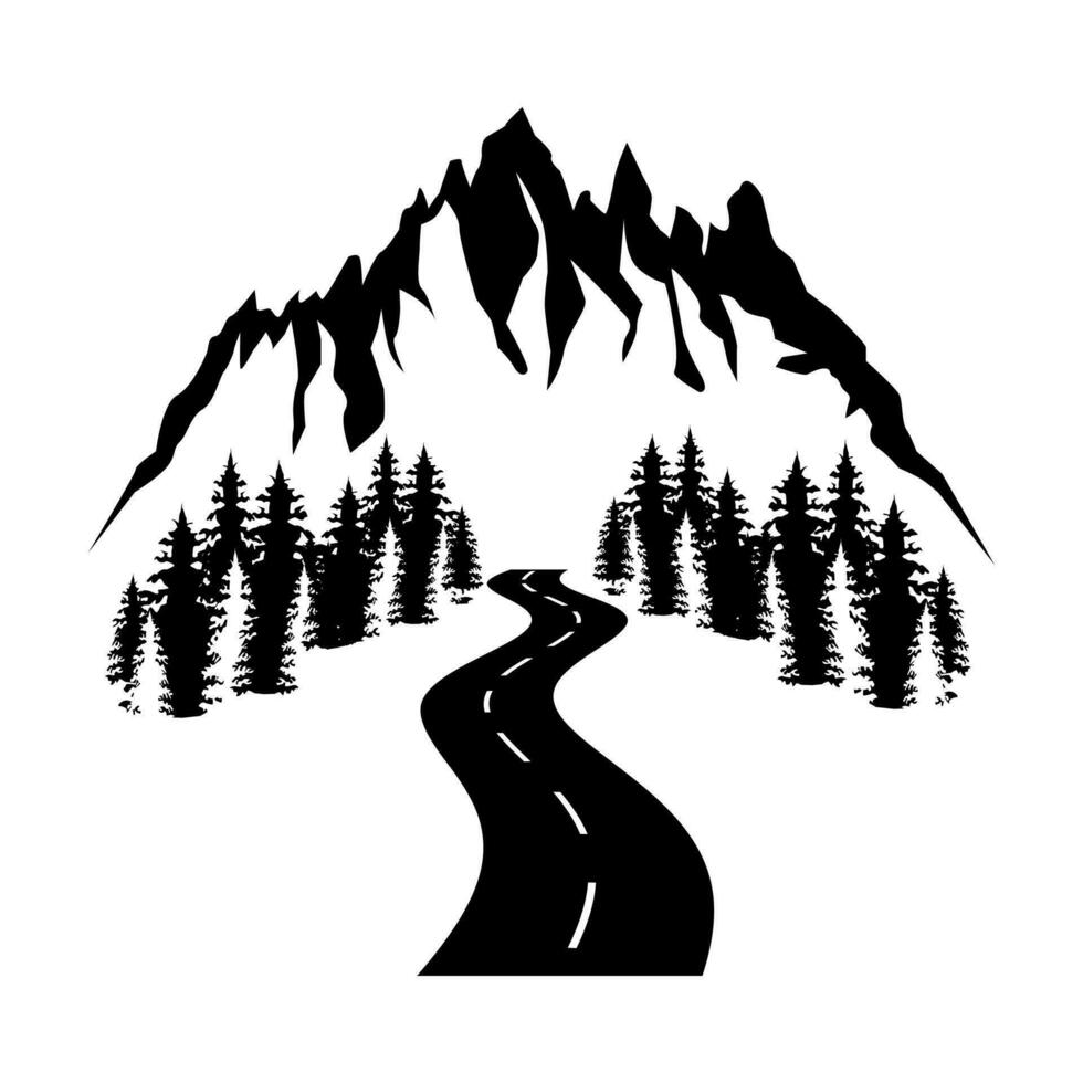 Autobahn im Berge Symbol Vektor Satz. Wald Straße Illustration Zeichen Sammlung. Reise Symbol. Ausflug Logo.