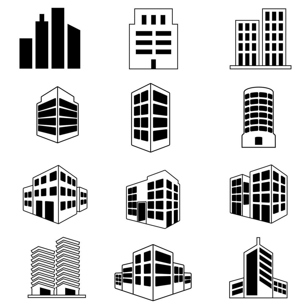 byggnad ikon vektor uppsättning. hus illustration tecken samling. skyskrapa tecken eller symbol.