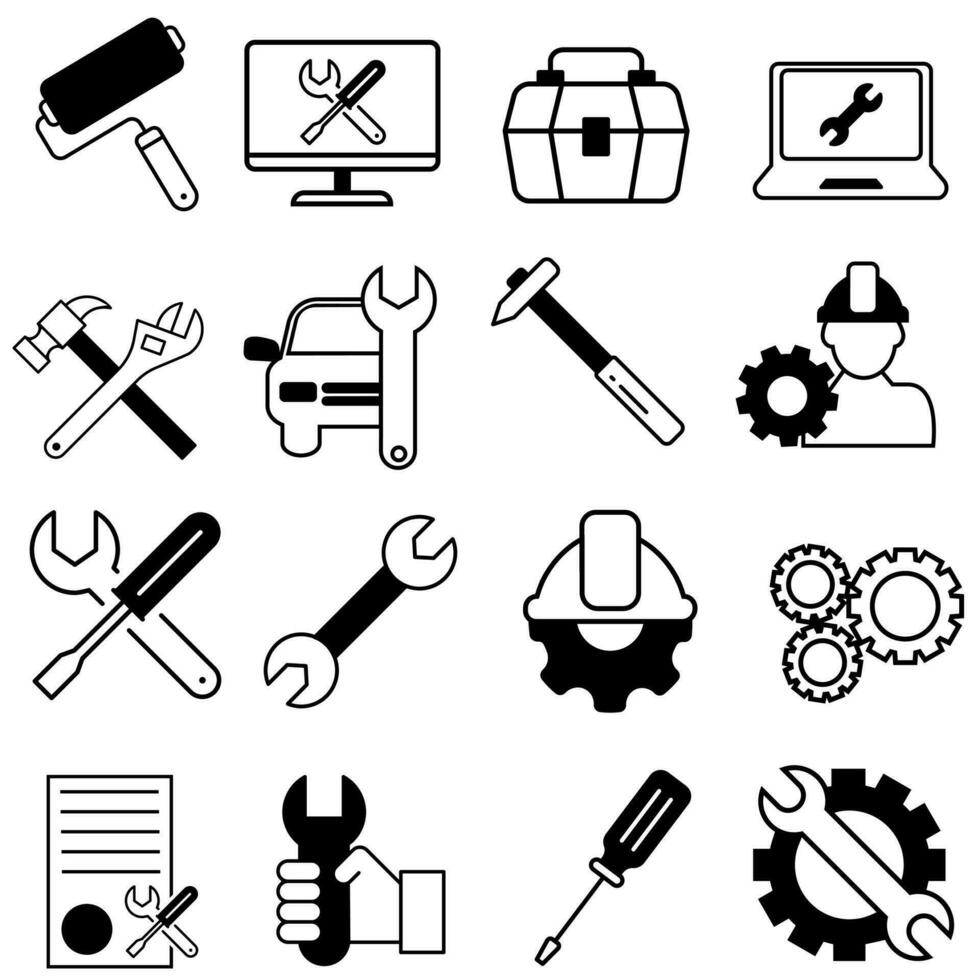 Reparatur-Icon-Vektor-Set. Sammlung von Werkzeugillustrationszeichen. Service-Center-Symbol. vektor