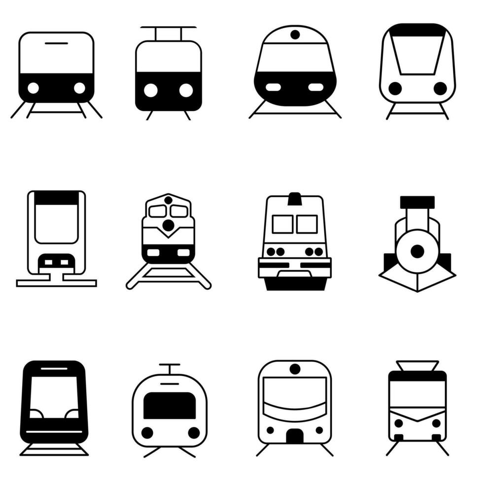 Zug Vektor Symbol Satz. Straßenbahn Illustration Zeichen Sammlung. Öffentlichkeit Transport Symbol oder Logo.