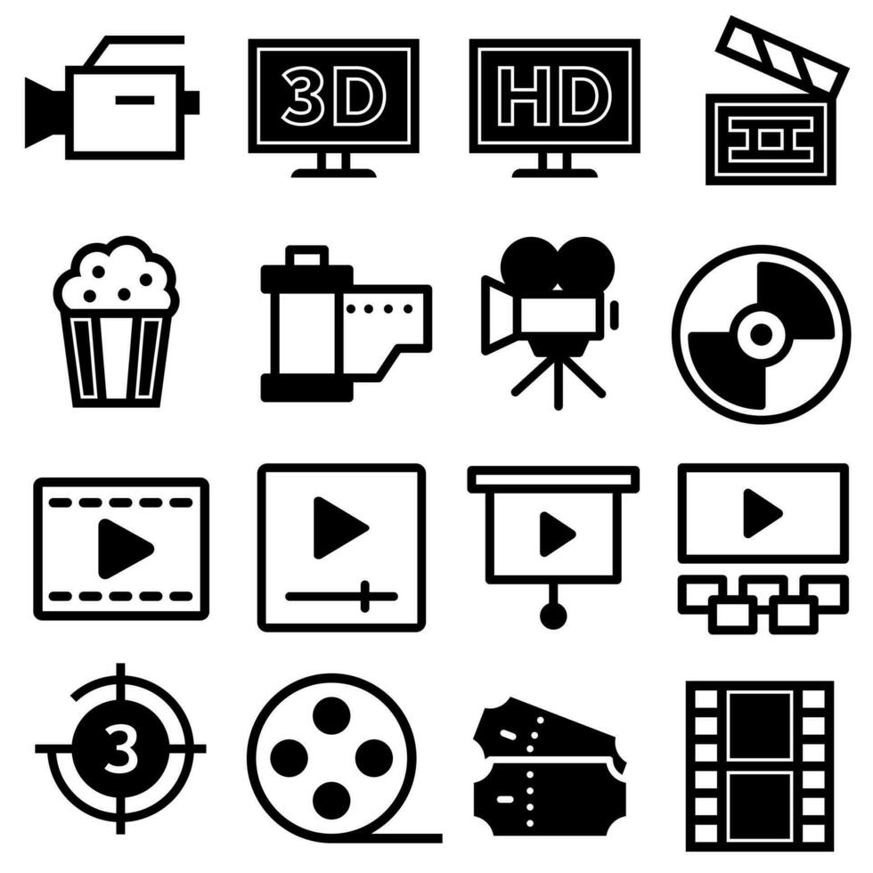 bio vektor ikon uppsättning. film illustration symbol samling. film hus tecken eller logotyp.