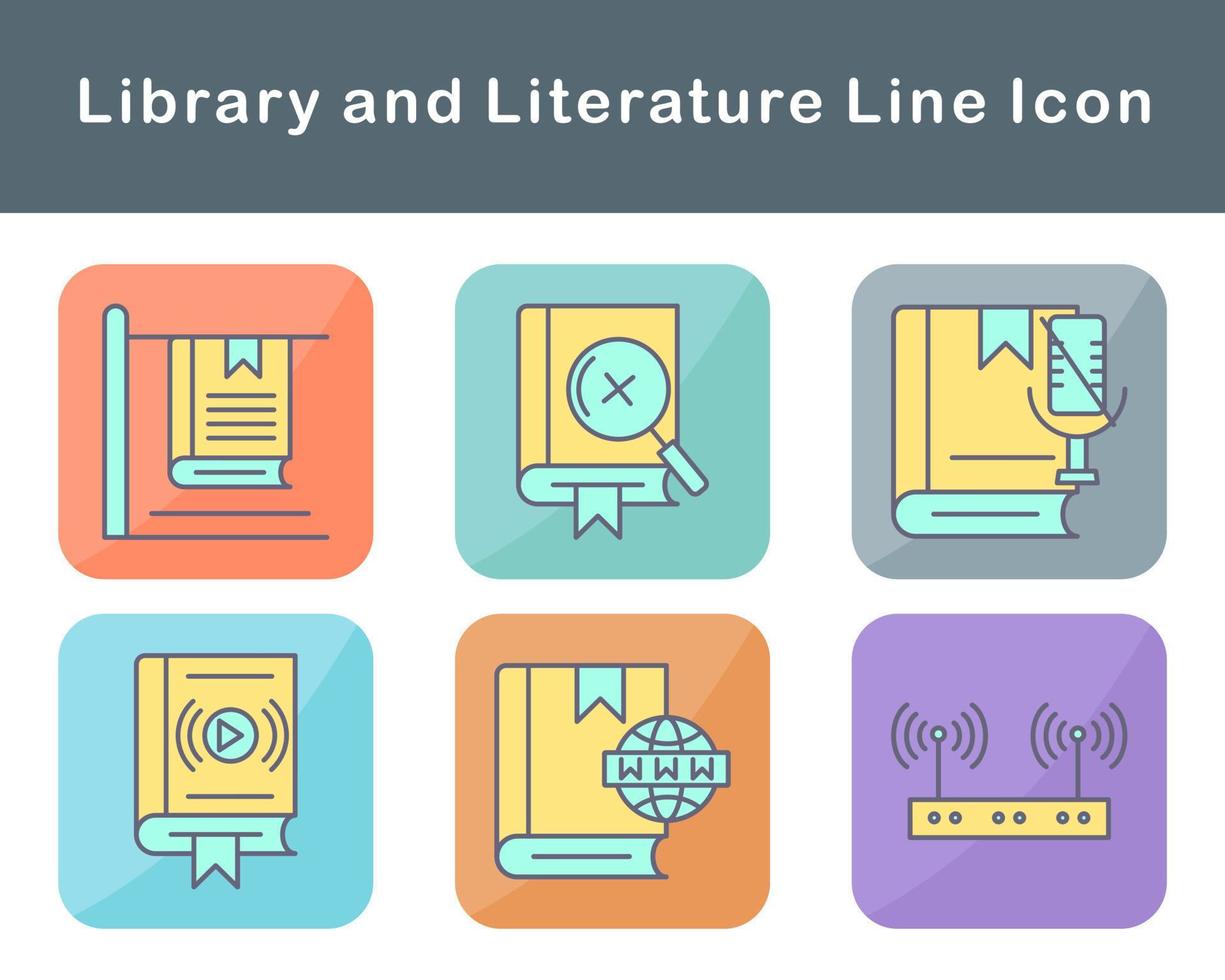 bibliotek och litteratur vektor ikon uppsättning